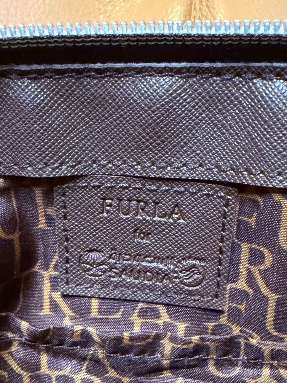 ✈️FURLA for Saudia Airlines Brown  Saffiano Leather Pouch w/ Gold Accents